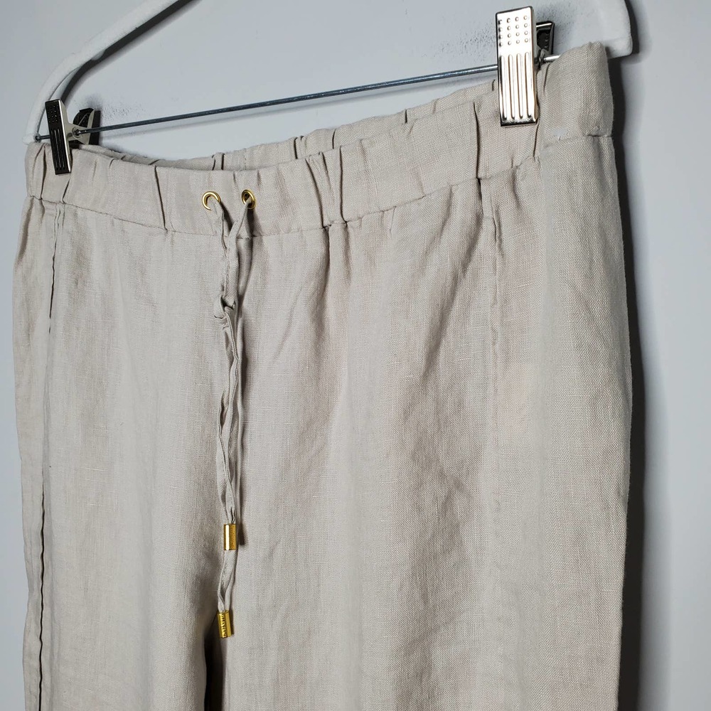 ELLEN TRACY Cream 100% Linen Drawstring Jogger Pants Sz Medium M - Picture 4 of 7
